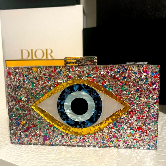 Multicolor Evil Eye Clutch/Purse-Comes with removable chain strap - Picture 1 of 7
